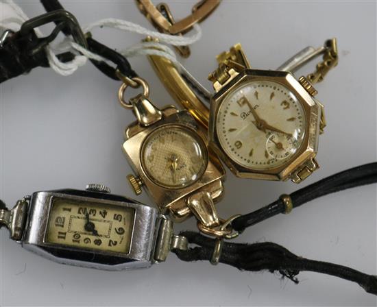 Three ladys wristwatches including two 9ct gold.